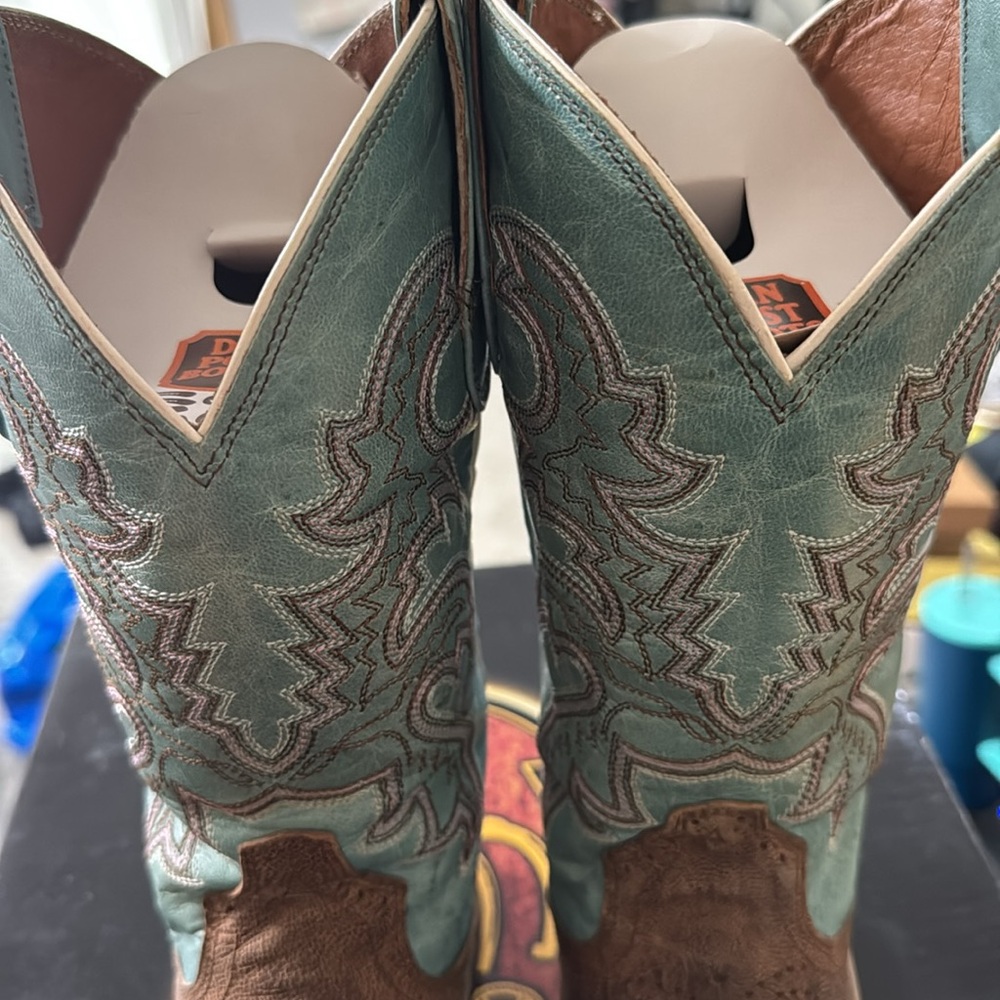 Dan Post Women’s Sand And Blue Square‎ Toe Cowboy Boots Size 6.5 Western Rodeo - Picture 3 of 8